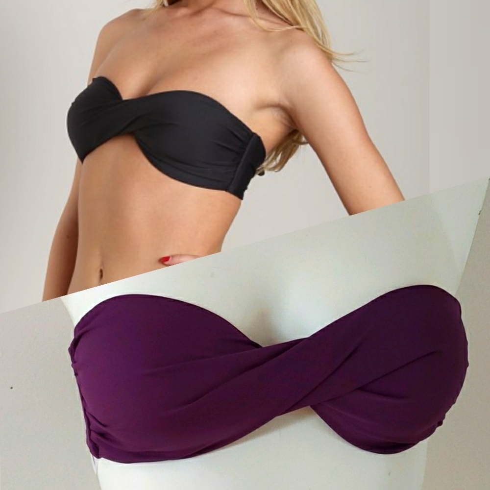 L*Space Geo twist bandeau bikini top in plum. tie back style. Size xs
